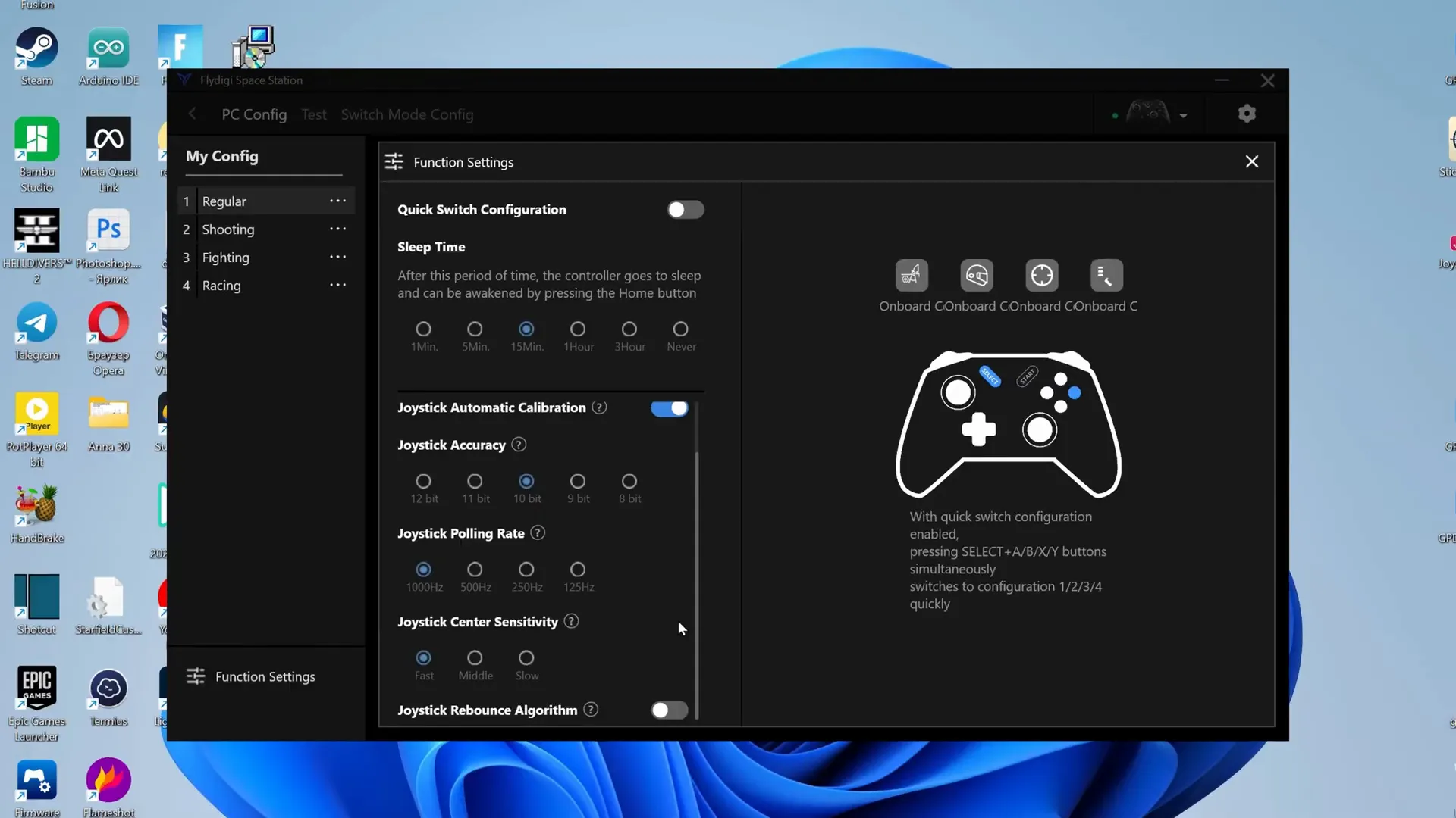 Advanced joystick settings interface.